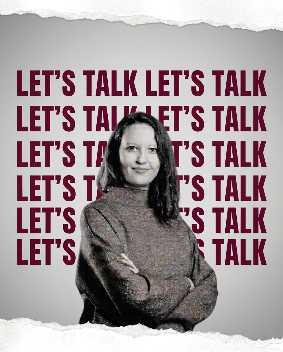 Plakat «Let’s Talk» mit dem Porträt von Amel Omari, unabhängige Immobilienmaklerin in der Region Grossraum Genf